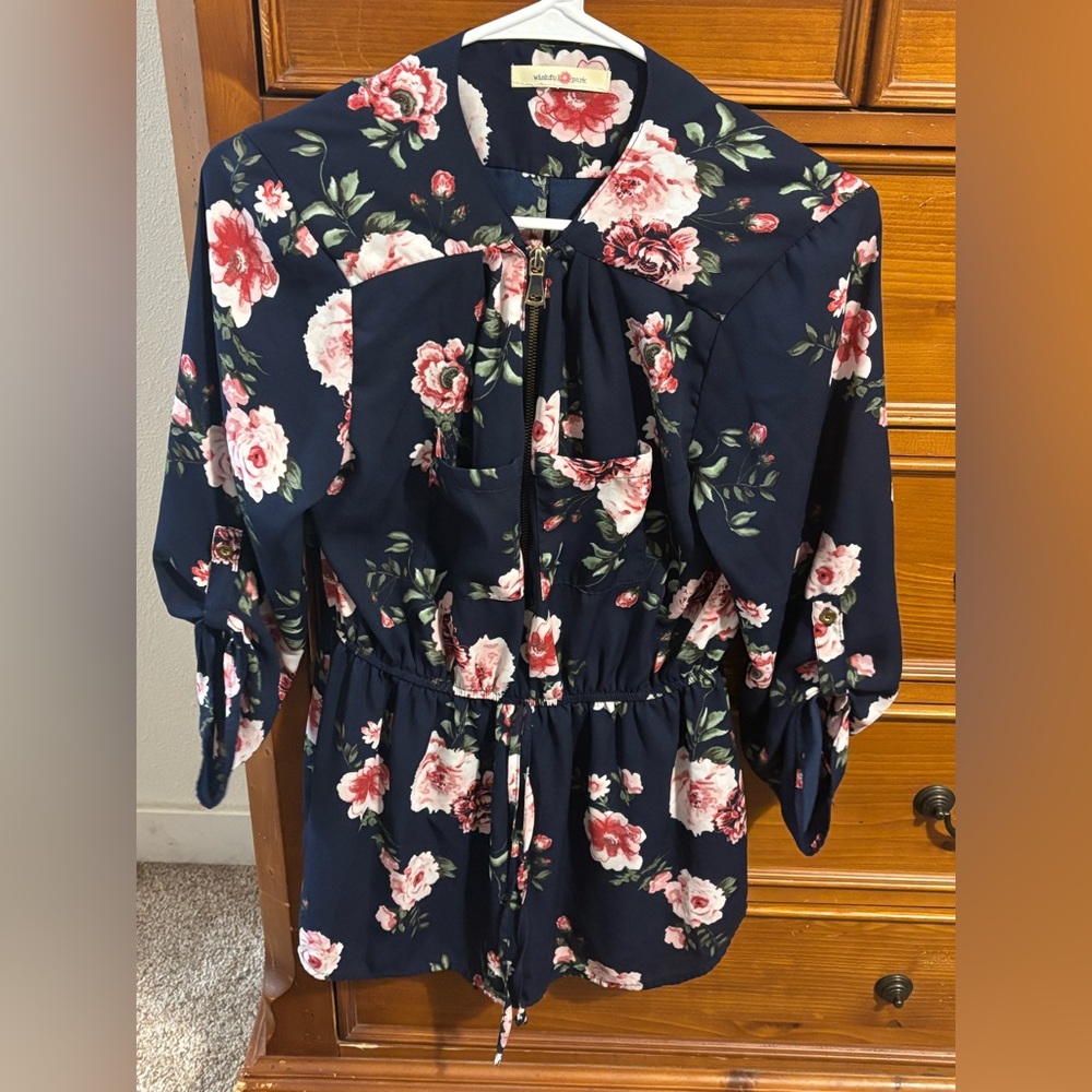 Wishful Park Floral Blouse - Navy and Pink